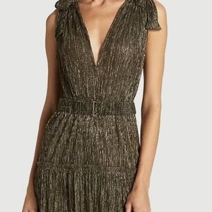 SABINA MUSÁYEV Helena Metallic Pleated Midi-Dress